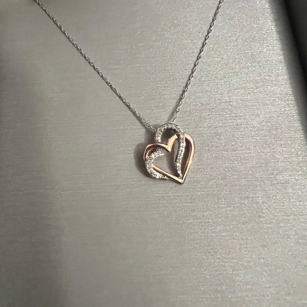 Zales Double Heart Rose Gold Diamond Necklace